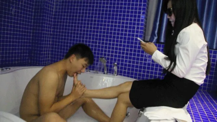 Footjobs for slaves in the bathroom