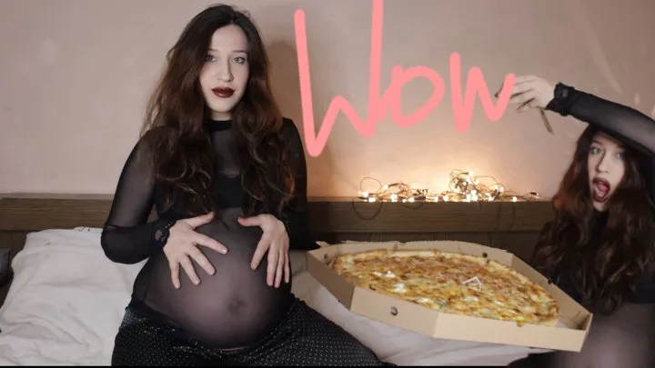 pregnant glutton and huge pizza ( 1920 1080)