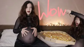 pregnant glutton and huge pizza ( 1920 1080)