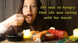 She was so hungry that she ate with her hands ( 1920 1080)