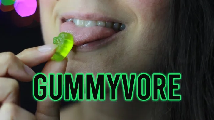 Vore fetish: eating gummy bears close-up