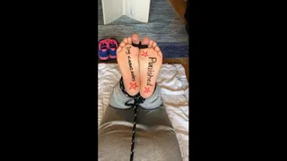 PopcornSolesGirl's soles are warmed up with a flogger