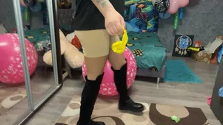 poping balloons in boots