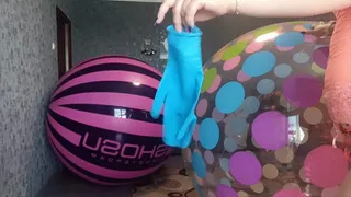 gloves and balloons on big beachballs