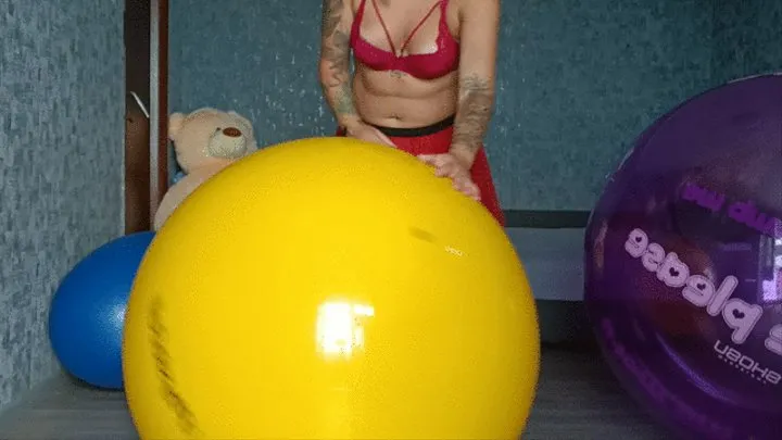 girl deflate gymball and egg ball