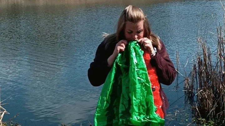 blowing big beachball watermelon on nature