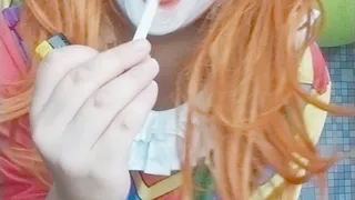 clown smoke play with balloons