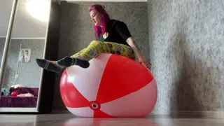 Play on big white red ball