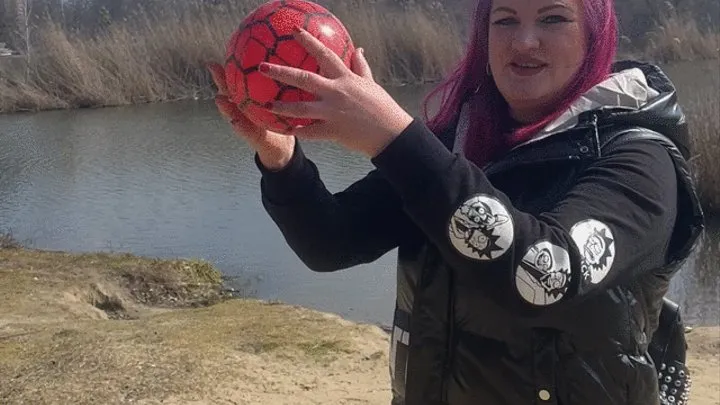 Play with ball on river