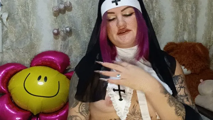 sexy nun blowing foil balloons