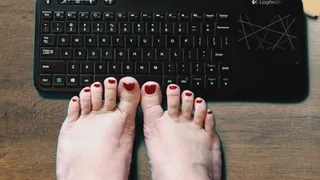Ruby's Rosy Toes Kicking it on the Keyboard