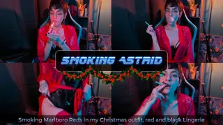 Smoking Marlboro Reds in my Christmas outfit, red and black Lingerie | Astrid ASMR