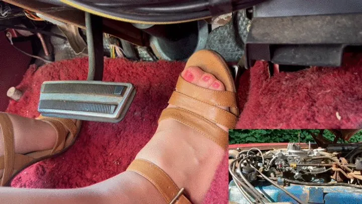 Custom video: Brown open toe heals with nylons FLOODING and REVVING HARD!