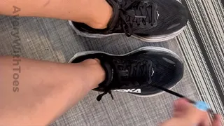 Dirty Gym Shoe and No-Show Sock Removal with Blue Pedicure