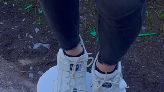 stomping a piano into the dirt