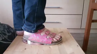 Crushing slave face in slippers without soles 3