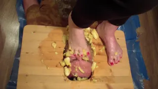 Crushing bananas barefoot on the face