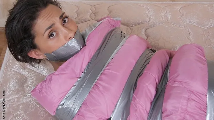 Wrapped In A Pink Sack, Duct Tape Seals The Deal And The Indignant Mouth Of Gia Mancini!