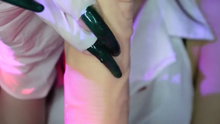 The green long nails nurse takes care of your cock