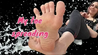19 SPREADING x BIG FEET 1 ( foot fetish, foot virgin, upclose, worship, soles, wrinkled, wiggling, spreading, foot play, cleavage, rubbing, goddess, queen, barefoot, long toes)