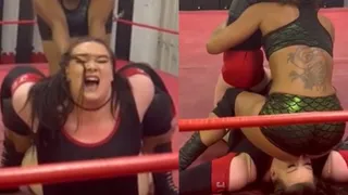 Hard hitting female wrestling match