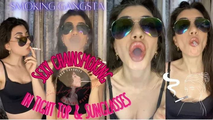 Sexy Chainsmoking in Tight Top and Sunglasses