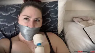 Lacey - Self Gag Fun and Orgasms after Gym ( Boobs, BBW Bondage, Self Bondage, Tape Gagged, Wrap Gagged, Orgams, Wrap Gagged, Cleave Gag )