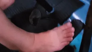 Driving the blue van Barefoot