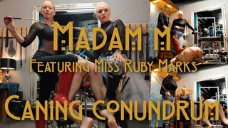 Caning Conundrum, Double Domme, extremely savage classic caning includes BTS footage