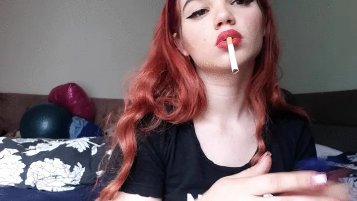 Big red lips and smoking