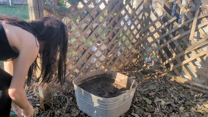 Fifi stepping into deep bin of mud and covering her clothes and body in mud *new*