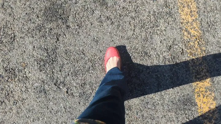 Fifi pedal pumping in new red flats with lots of heel popping and toe cleavage *recent replay*