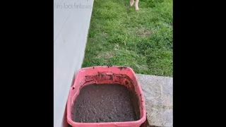 Fifi loses her nude heels in a container of sticky deep mud