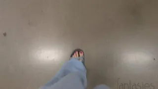 Fifi milf walking through the grocery story in baggy pants and sandals