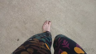 Fifi pedal pumping barefoot in leggings with toe rings and anklet