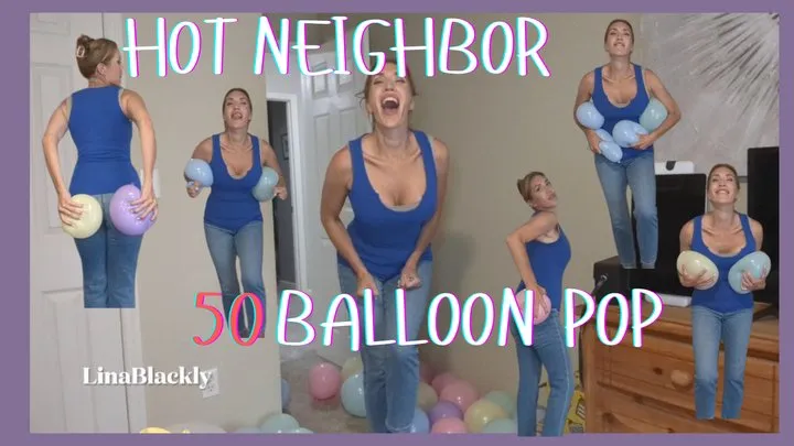 Neighbor MILF Pops 50 Balloons on Her Bulging Tits