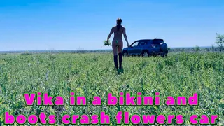 Vika in a bikini and boots crash flowers car  hdr pro res full video 23 min