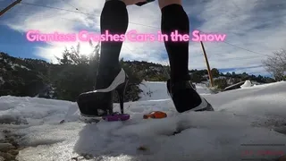 Giantess Crushes Cars in the Snow featuring Giantess, Car Crushing, High Heels, Laughing, Giant Woman, Mean Giantess with Lita Lecherous