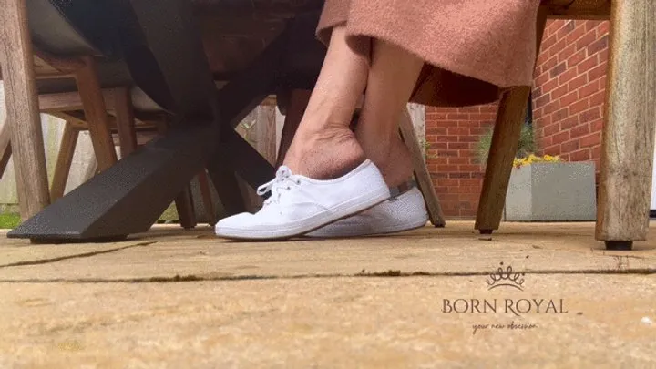 White sneaker shoeplay outside