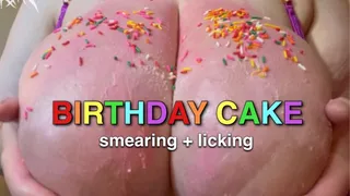 birthday cake smearing + licking