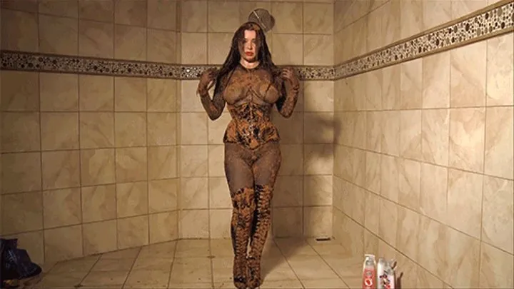 MUDDY & WET Soapy Shower with Anastasia Pierce in full Fetish Gear