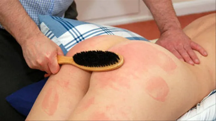 All-nude wooden hairbrush spanking leaves Amelia Rutherford's bottom sore