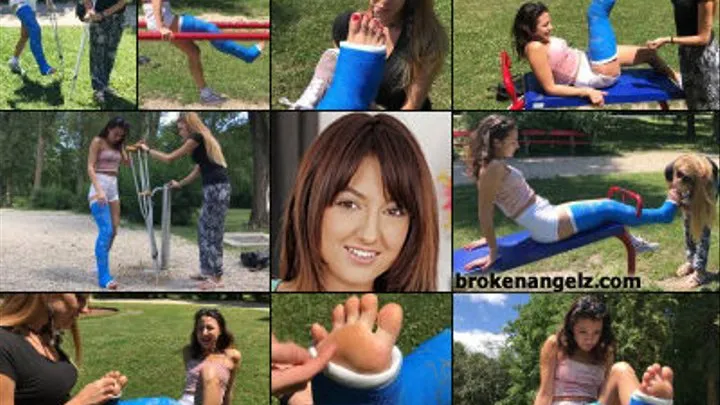 Suzy LLC in The Park Breaking in her Broken Leg the Hard Way with Foot Play, Tickling, Exercise, Cast Signing