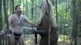 Bound outdoors by two mean black bitch's