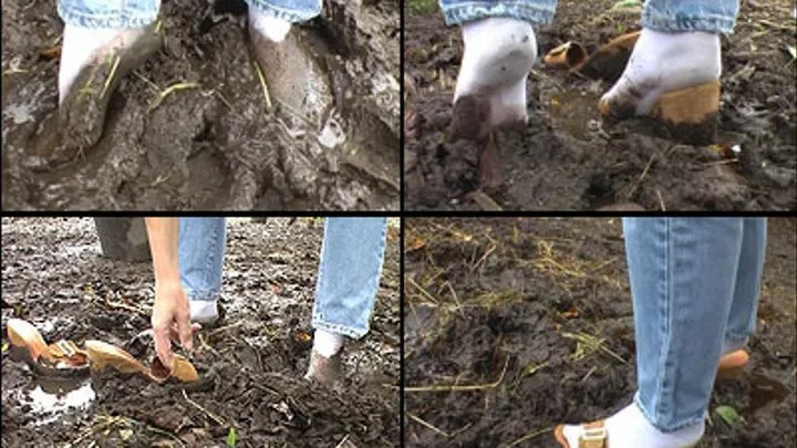 White socks, wedges, mud