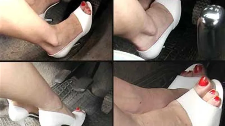 Pedal pumping-White high heels.