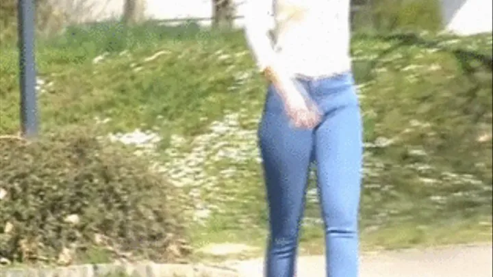 hot blonde girl in skintight mustang stretchjeans and higheels 5