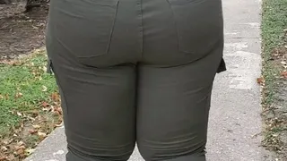 Miss Strongbutt in tight green cargo Jeans and high heels 2