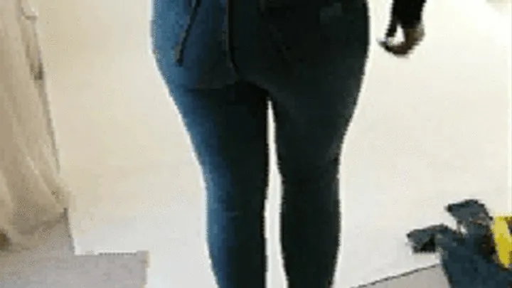 High Heel Girl walking in skintight blue jeans 2