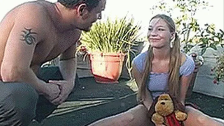 Innocent pigtailed hoebag playing with a dirty old mans balls - high